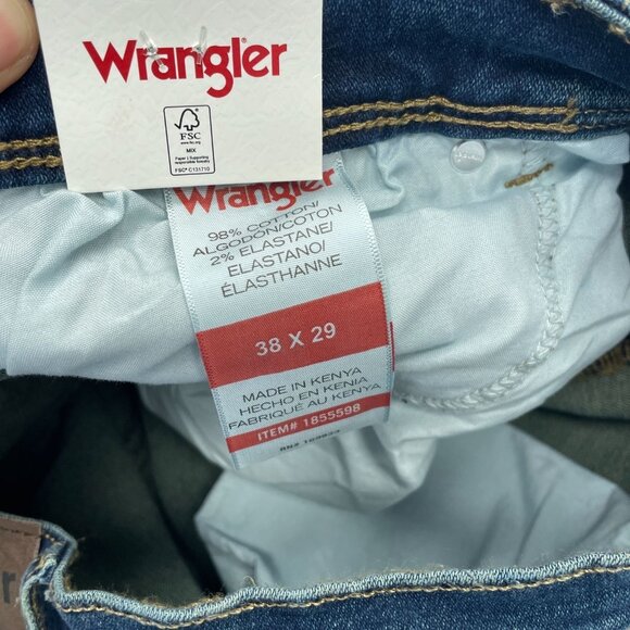 NEW Wrangler Men's 38x29 Relaxed Fit Jeans Dark Blue Stretch Denim - Picture 7 of 8